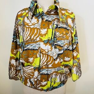 Vintage Graphic Button Down Blouse - Multicolor